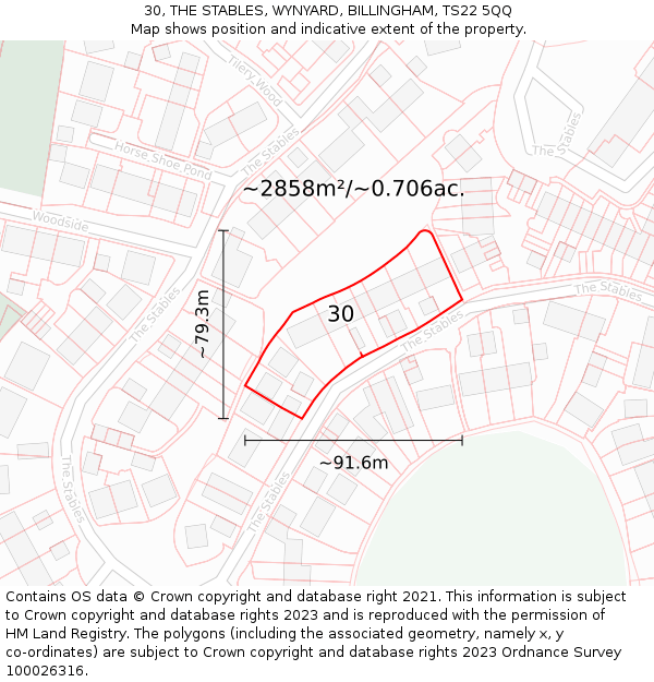 30, THE STABLES, WYNYARD, BILLINGHAM, TS22 5QQ: Plot and title map