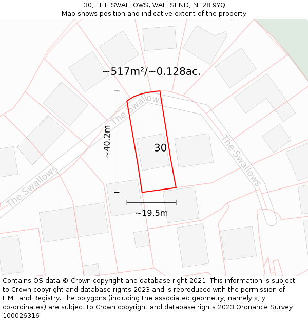 30, THE SWALLOWS, WALLSEND, NE28 9YQ: Plot and title map