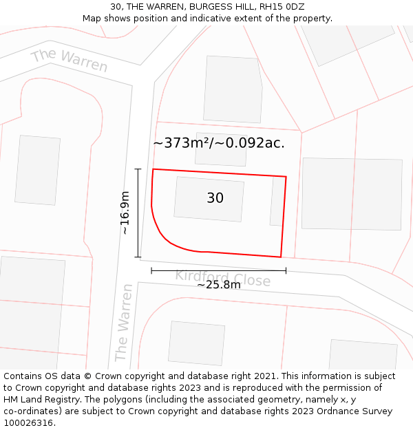 30, THE WARREN, BURGESS HILL, RH15 0DZ: Plot and title map