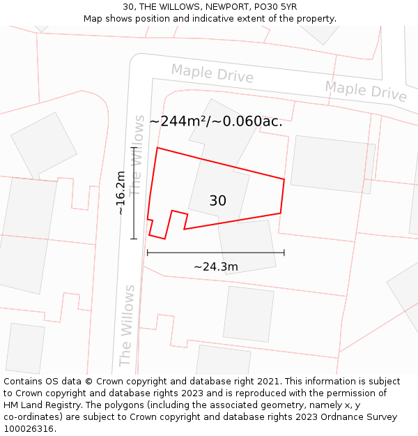 30, THE WILLOWS, NEWPORT, PO30 5YR: Plot and title map