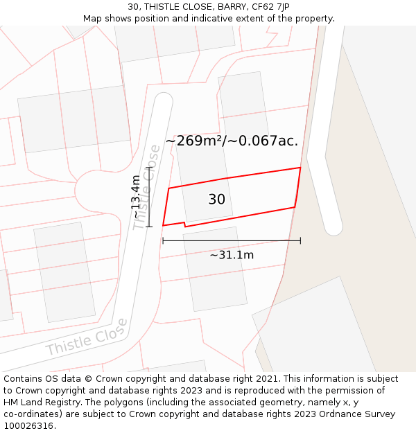 30, THISTLE CLOSE, BARRY, CF62 7JP: Plot and title map