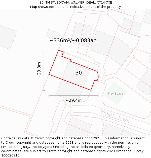 30, THISTLEDOWN, WALMER, DEAL, CT14 7XE: Plot and title map