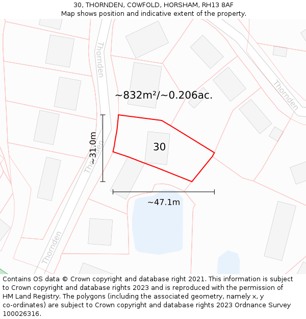 30, THORNDEN, COWFOLD, HORSHAM, RH13 8AF: Plot and title map