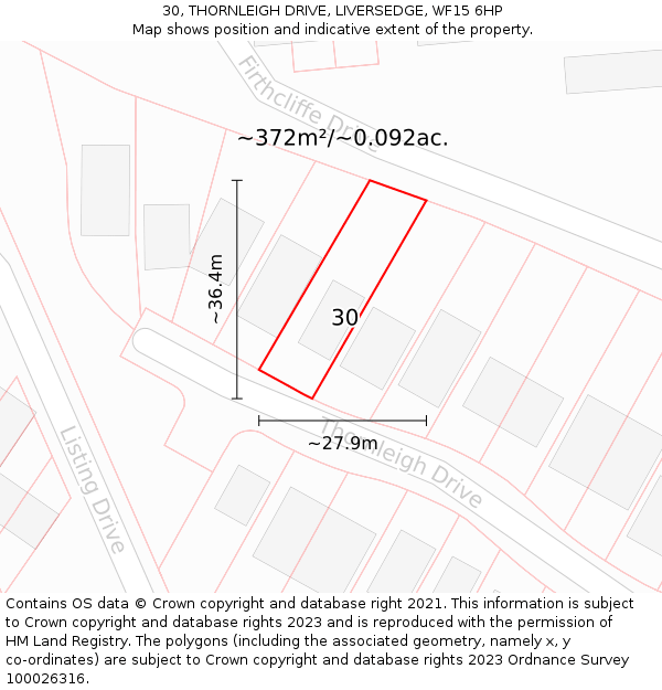 30, THORNLEIGH DRIVE, LIVERSEDGE, WF15 6HP: Plot and title map