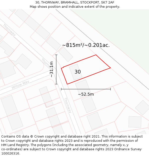 30, THORNWAY, BRAMHALL, STOCKPORT, SK7 2AF: Plot and title map