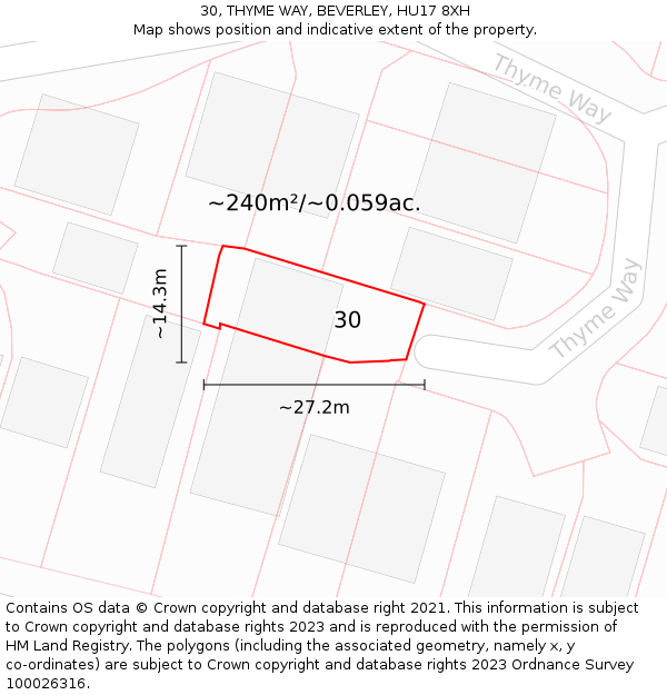 30, THYME WAY, BEVERLEY, HU17 8XH: Plot and title map