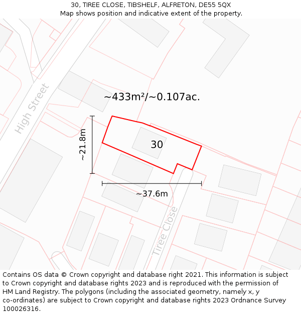 30, TIREE CLOSE, TIBSHELF, ALFRETON, DE55 5QX: Plot and title map