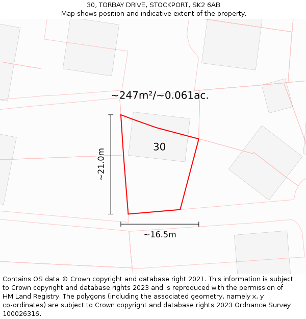 30, TORBAY DRIVE, STOCKPORT, SK2 6AB: Plot and title map