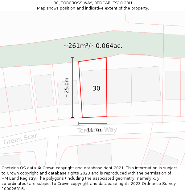 30, TORCROSS WAY, REDCAR, TS10 2RU: Plot and title map