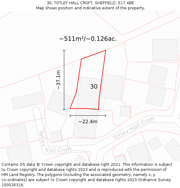 30, TOTLEY HALL CROFT, SHEFFIELD, S17 4BE: Plot and title map