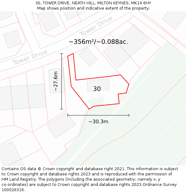 30, TOWER DRIVE, NEATH HILL, MILTON KEYNES, MK14 6HY: Plot and title map