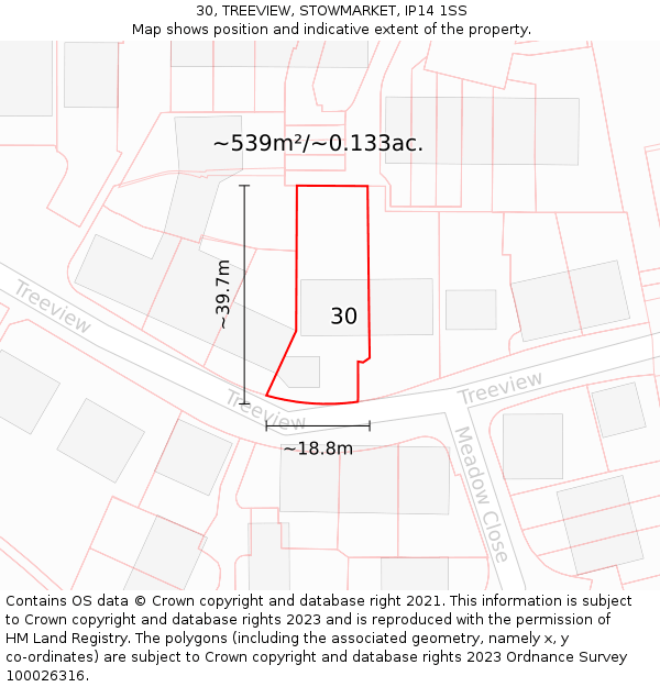 30, TREEVIEW, STOWMARKET, IP14 1SS: Plot and title map