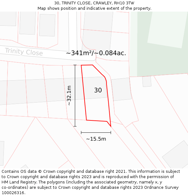 30, TRINITY CLOSE, CRAWLEY, RH10 3TW: Plot and title map
