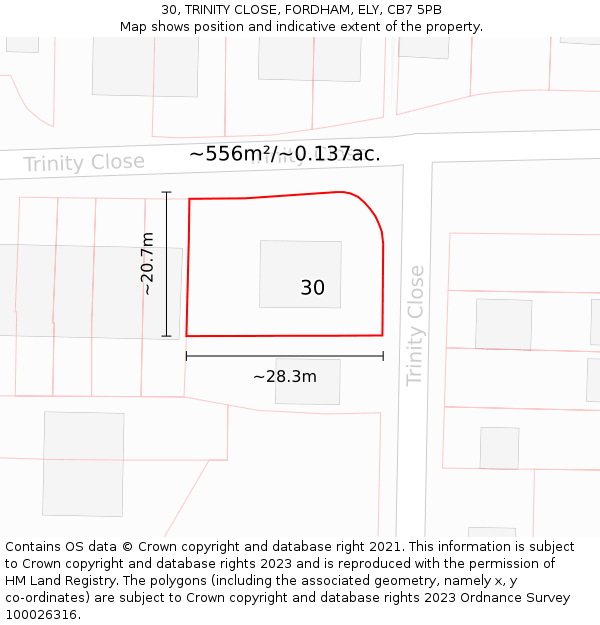 30, TRINITY CLOSE, FORDHAM, ELY, CB7 5PB: Plot and title map