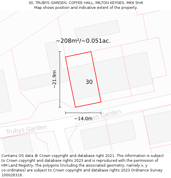 30, TRUBYS GARDEN, COFFEE HALL, MILTON KEYNES, MK6 5HA: Plot and title map