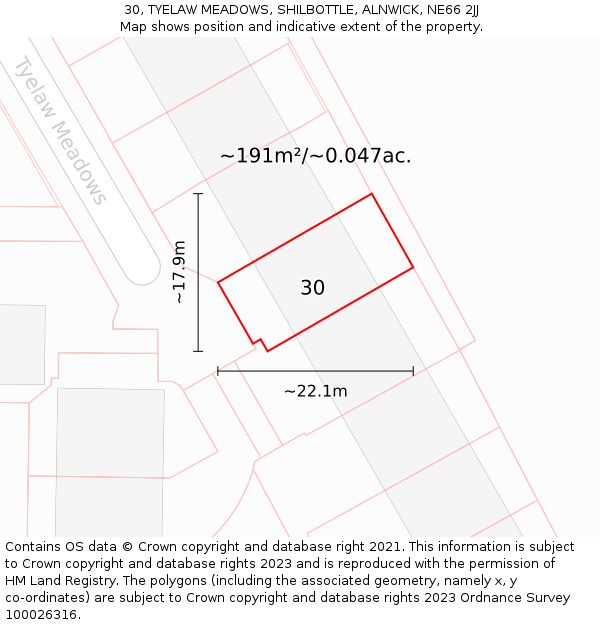 30, TYELAW MEADOWS, SHILBOTTLE, ALNWICK, NE66 2JJ: Plot and title map