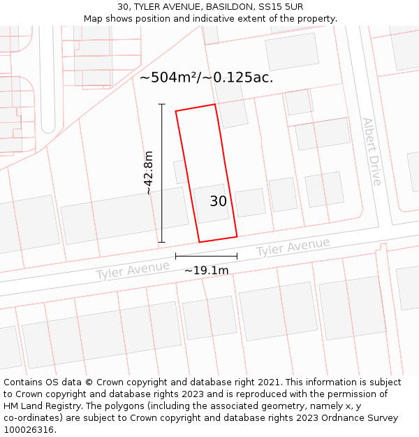 30, TYLER AVENUE, BASILDON, SS15 5UR: Plot and title map