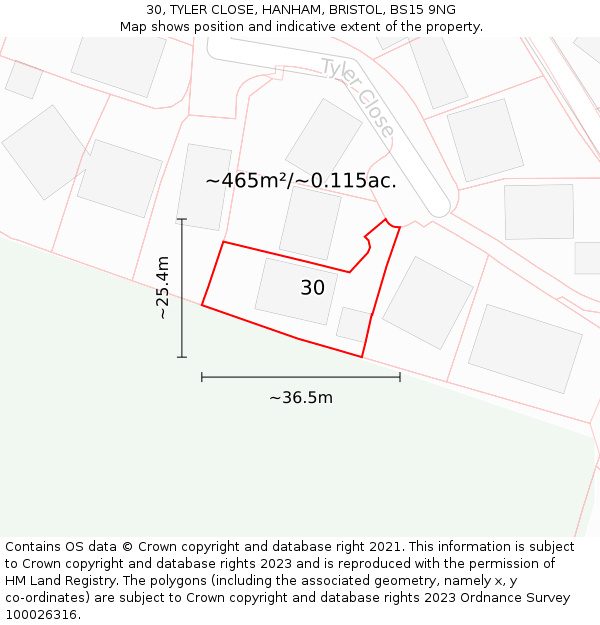 30, TYLER CLOSE, HANHAM, BRISTOL, BS15 9NG: Plot and title map