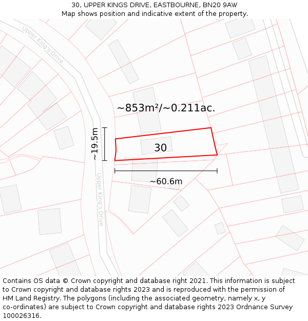 30, UPPER KINGS DRIVE, EASTBOURNE, BN20 9AW: Plot and title map