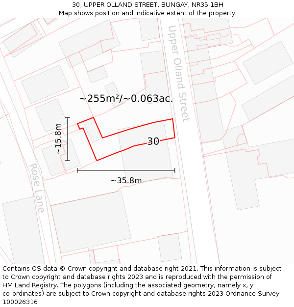 30, UPPER OLLAND STREET, BUNGAY, NR35 1BH: Plot and title map