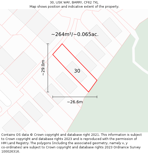 30, USK WAY, BARRY, CF62 7XL: Plot and title map