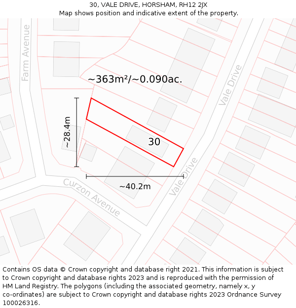 30, VALE DRIVE, HORSHAM, RH12 2JX: Plot and title map