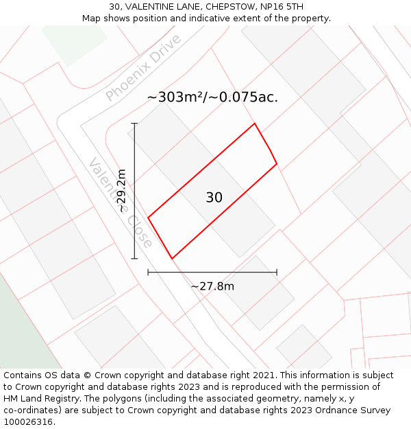 30, VALENTINE LANE, CHEPSTOW, NP16 5TH: Plot and title map