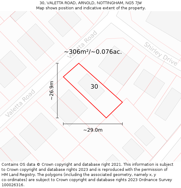 30, VALETTA ROAD, ARNOLD, NOTTINGHAM, NG5 7JW: Plot and title map