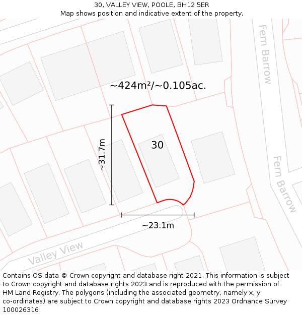 30, VALLEY VIEW, POOLE, BH12 5ER: Plot and title map