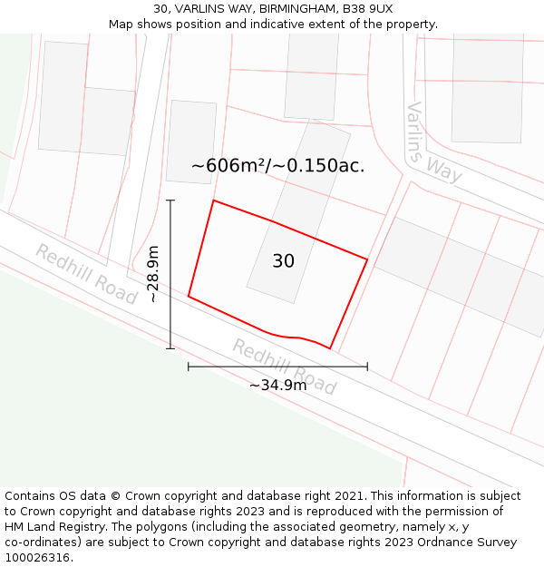 30, VARLINS WAY, BIRMINGHAM, B38 9UX: Plot and title map