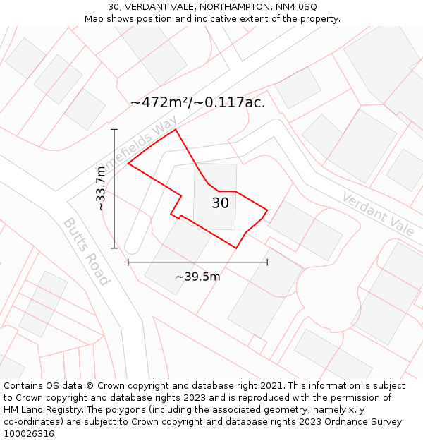 30, VERDANT VALE, NORTHAMPTON, NN4 0SQ: Plot and title map