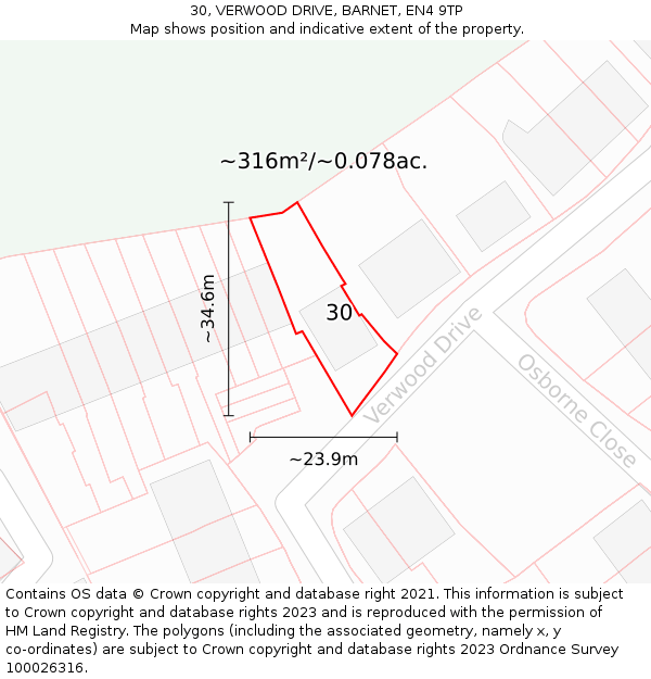 30, VERWOOD DRIVE, BARNET, EN4 9TP: Plot and title map