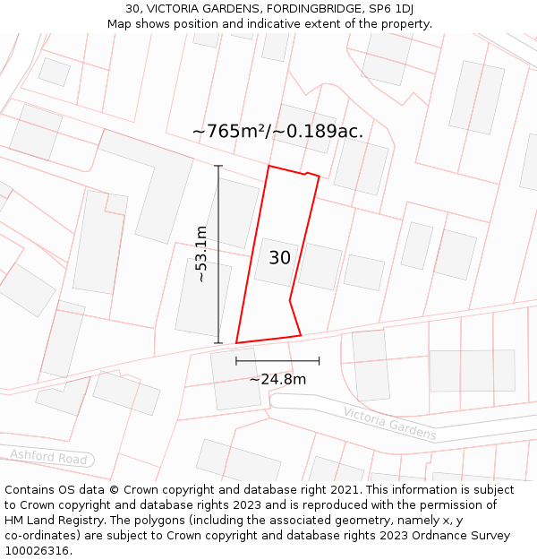 30, VICTORIA GARDENS, FORDINGBRIDGE, SP6 1DJ: Plot and title map
