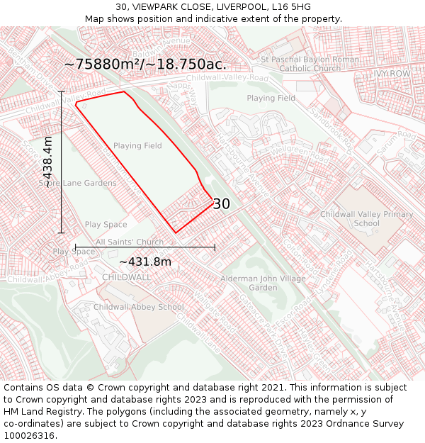 30, VIEWPARK CLOSE, LIVERPOOL, L16 5HG: Plot and title map