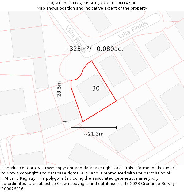 30, VILLA FIELDS, SNAITH, GOOLE, DN14 9RP: Plot and title map