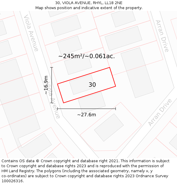 30, VIOLA AVENUE, RHYL, LL18 2NE: Plot and title map