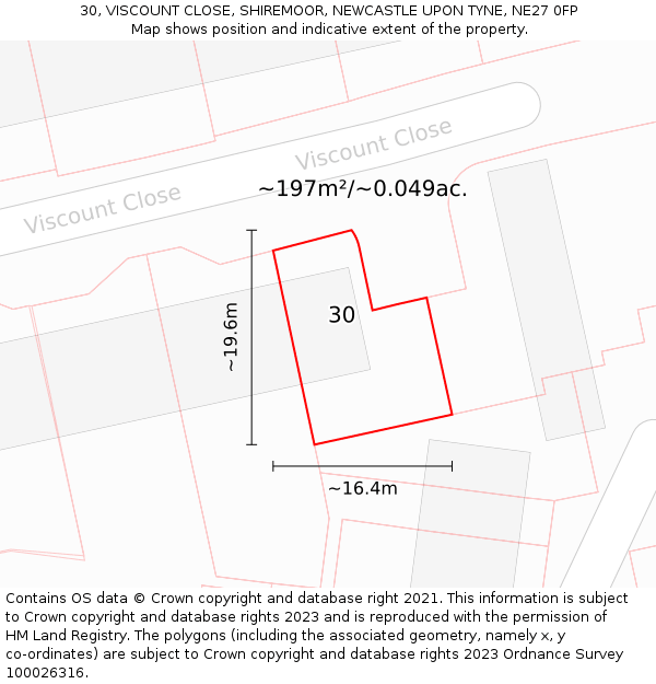 30, VISCOUNT CLOSE, SHIREMOOR, NEWCASTLE UPON TYNE, NE27 0FP: Plot and title map
