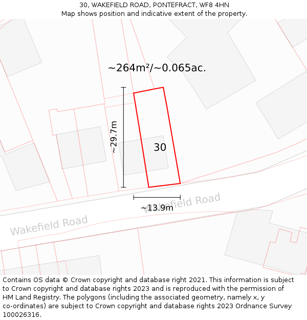 30, WAKEFIELD ROAD, PONTEFRACT, WF8 4HN: Plot and title map