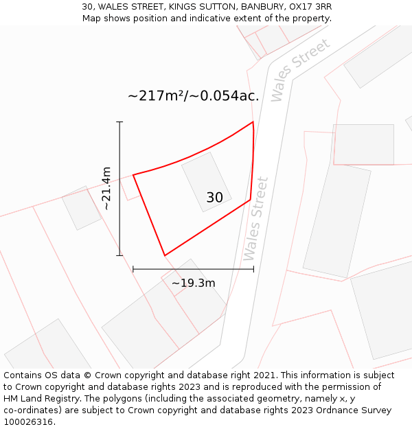 30, WALES STREET, KINGS SUTTON, BANBURY, OX17 3RR: Plot and title map