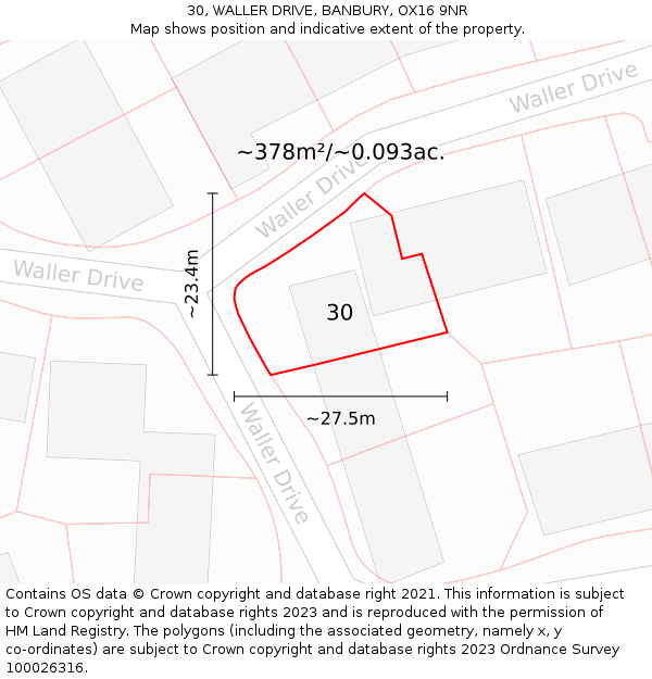 30, WALLER DRIVE, BANBURY, OX16 9NR: Plot and title map