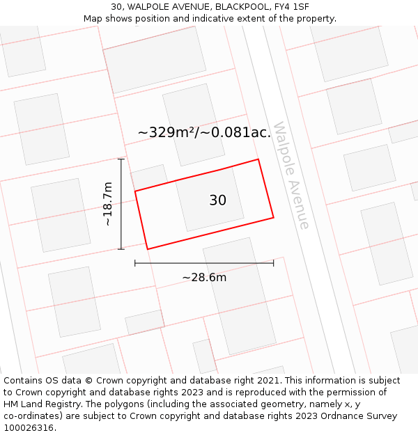 30, WALPOLE AVENUE, BLACKPOOL, FY4 1SF: Plot and title map