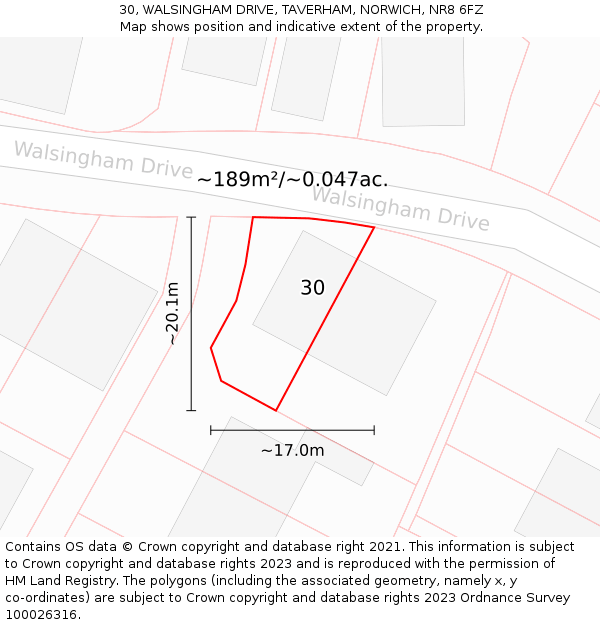 30, WALSINGHAM DRIVE, TAVERHAM, NORWICH, NR8 6FZ: Plot and title map