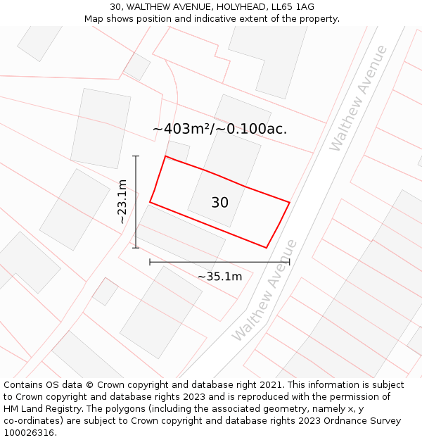 30, WALTHEW AVENUE, HOLYHEAD, LL65 1AG: Plot and title map