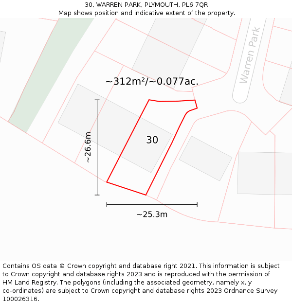 30, WARREN PARK, PLYMOUTH, PL6 7QR: Plot and title map