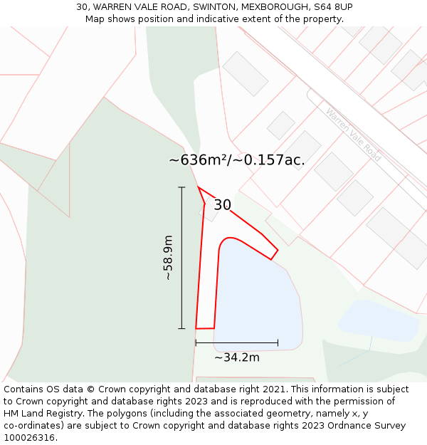 30, WARREN VALE ROAD, SWINTON, MEXBOROUGH, S64 8UP: Plot and title map