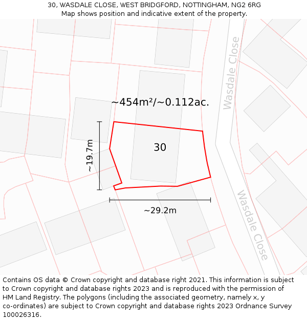 30, WASDALE CLOSE, WEST BRIDGFORD, NOTTINGHAM, NG2 6RG: Plot and title map