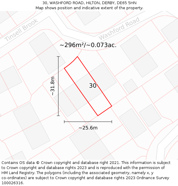 30, WASHFORD ROAD, HILTON, DERBY, DE65 5HN: Plot and title map