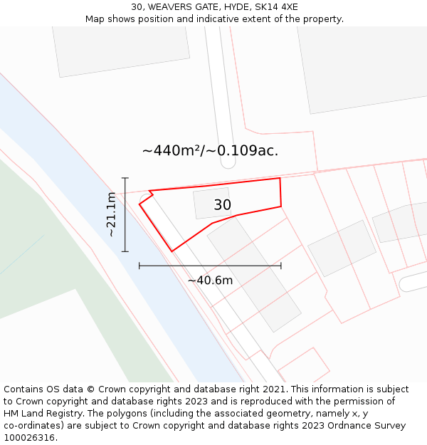 30, WEAVERS GATE, HYDE, SK14 4XE: Plot and title map