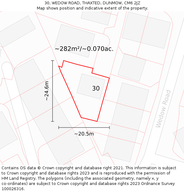 30, WEDOW ROAD, THAXTED, DUNMOW, CM6 2JZ: Plot and title map