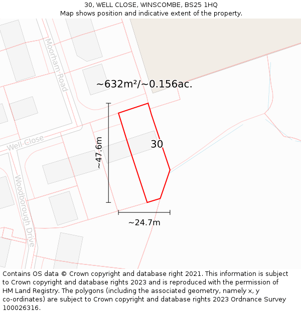 30, WELL CLOSE, WINSCOMBE, BS25 1HQ: Plot and title map